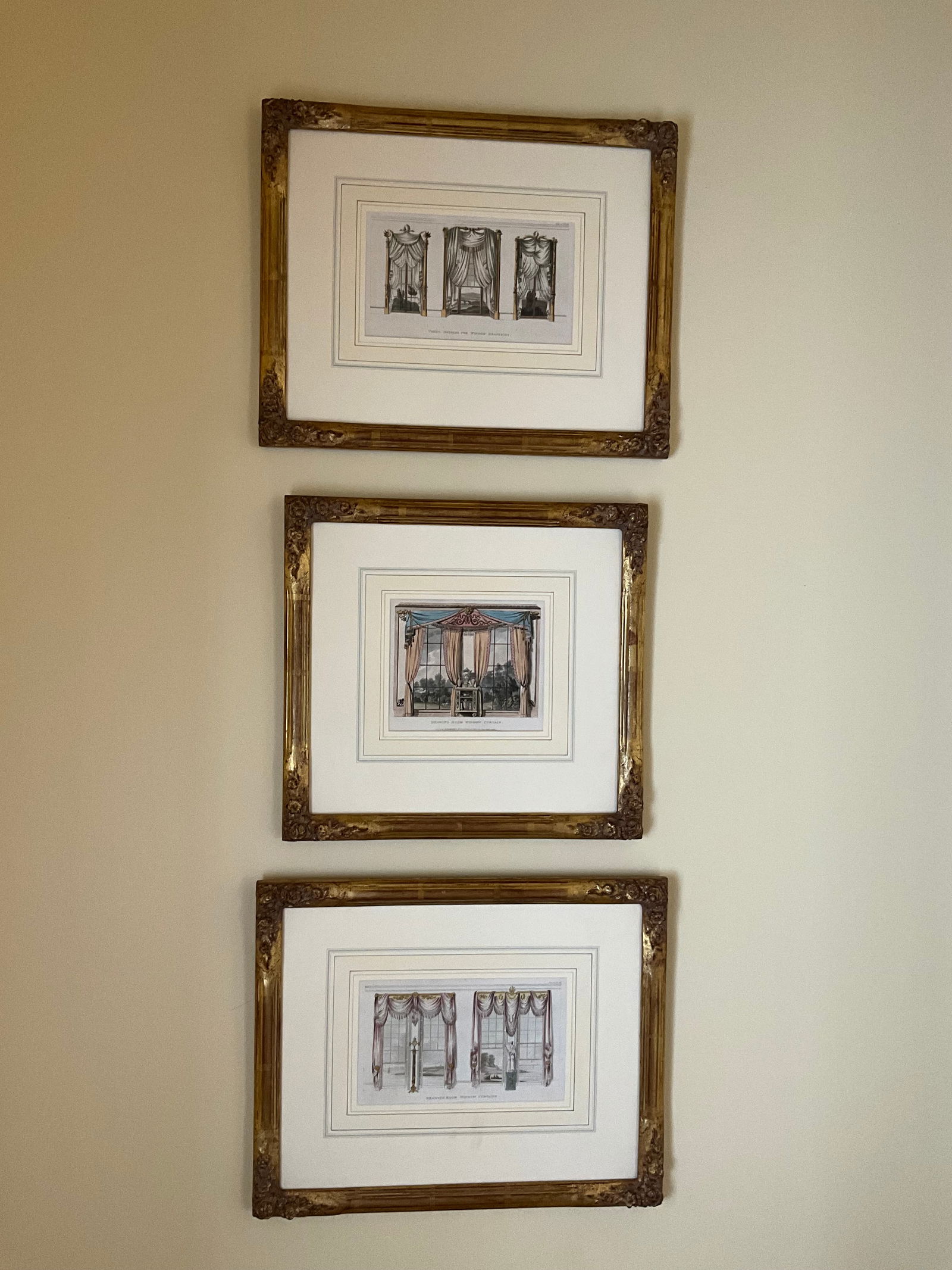 Set of 3 Framed French Window Treatment Prints (1 of 4)