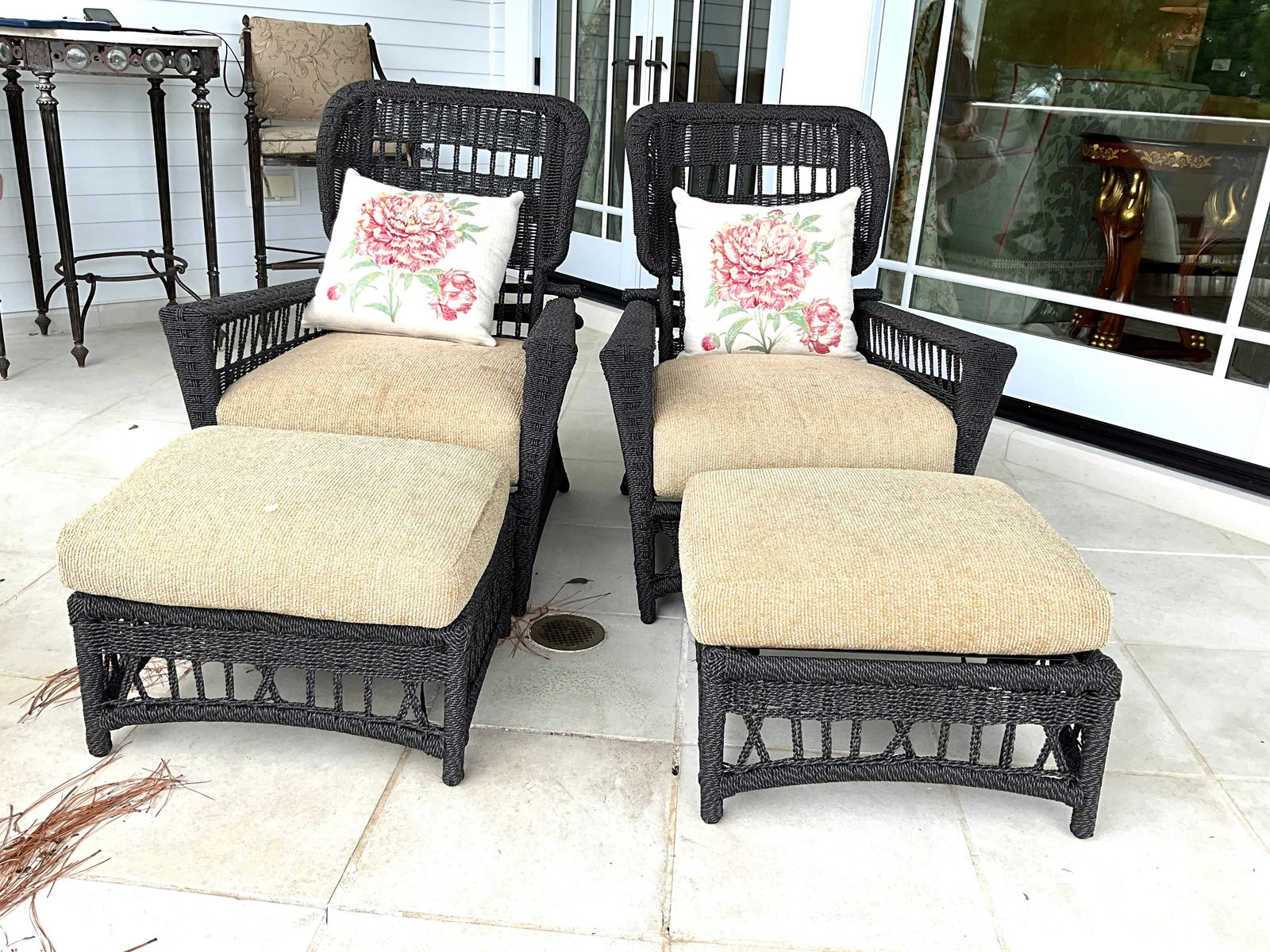 Pair of Lane Venture Brown Wicker Reclining Chairs with Ottomans (1 of 5)