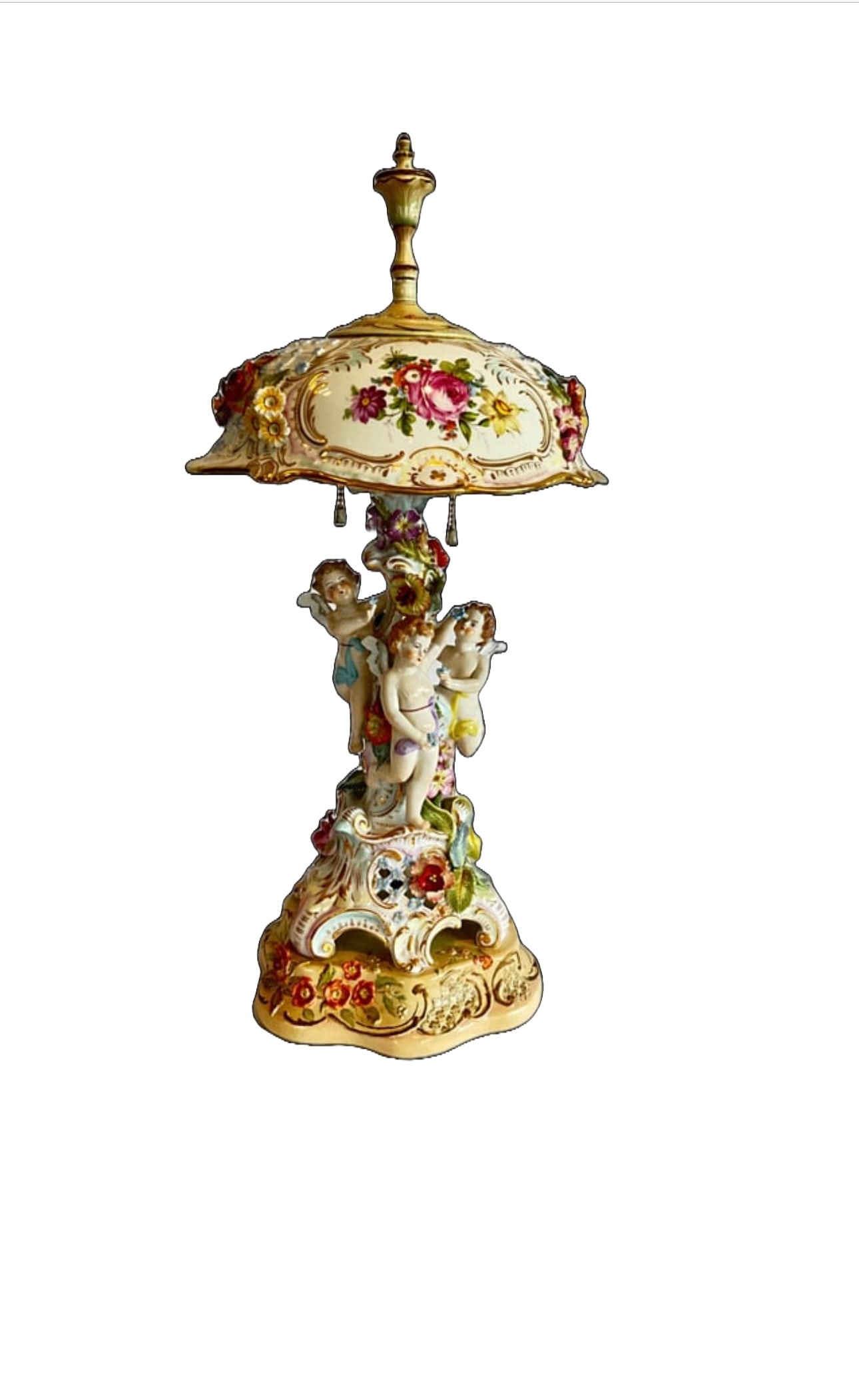 Antique German Dresden Porcelain Cherub Lamp (1 of 7)