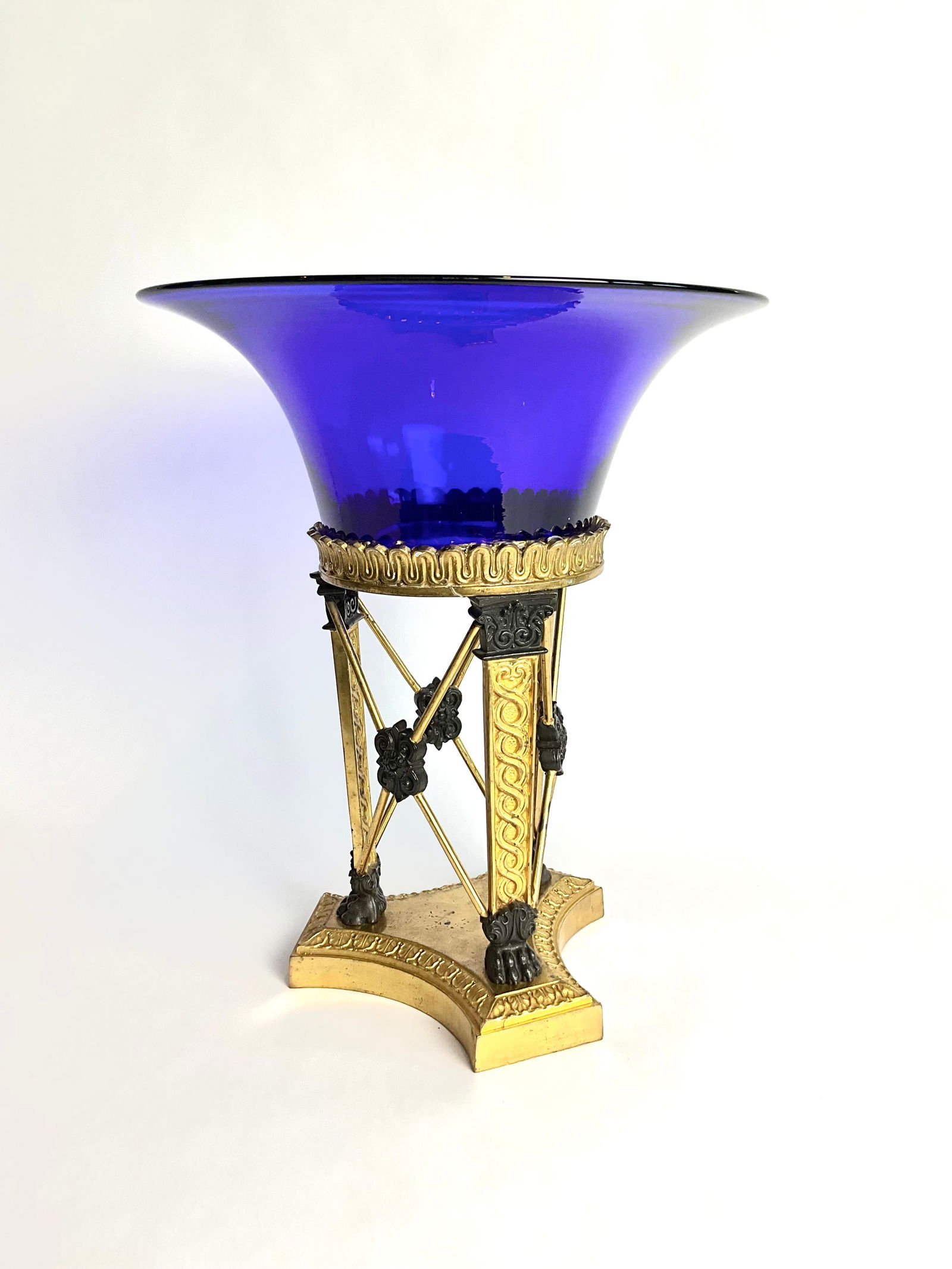 Neoclassical BlueGlass Gilded Urn (1 of 5)