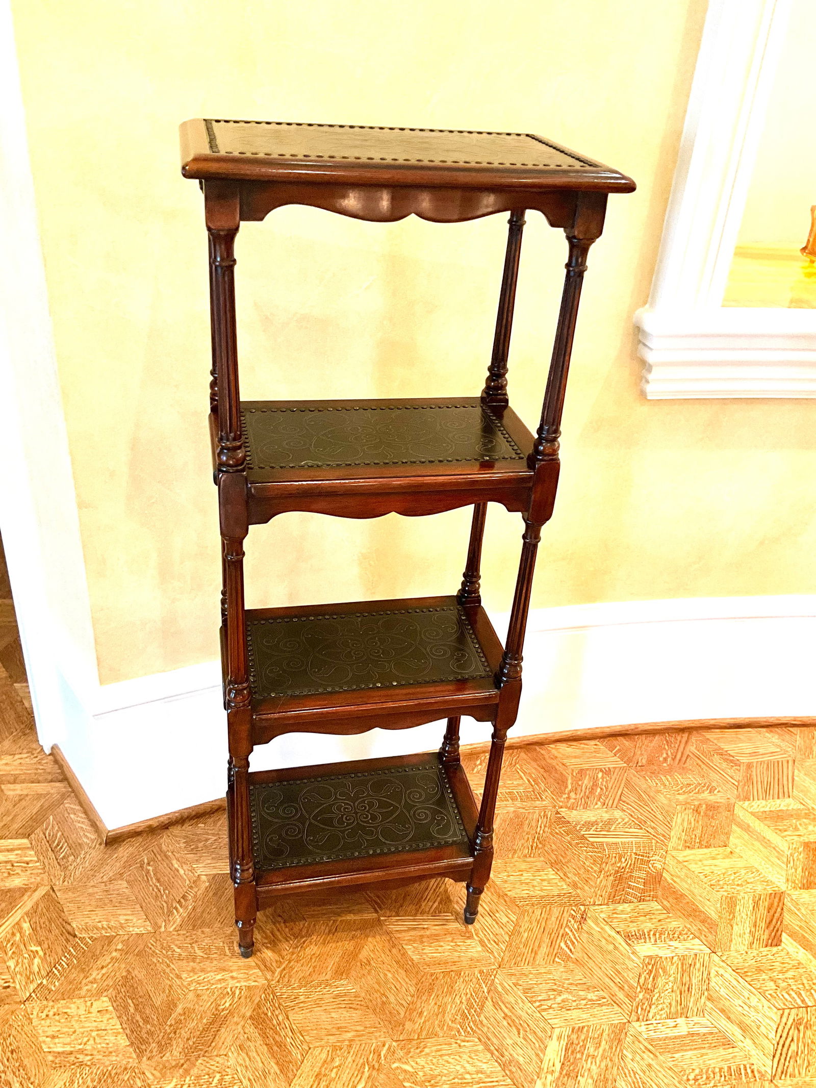 Theodore Alexander Victorian Walnut Brass Engraved 4 Tier Etagere Display Bookcase (1 of 3)