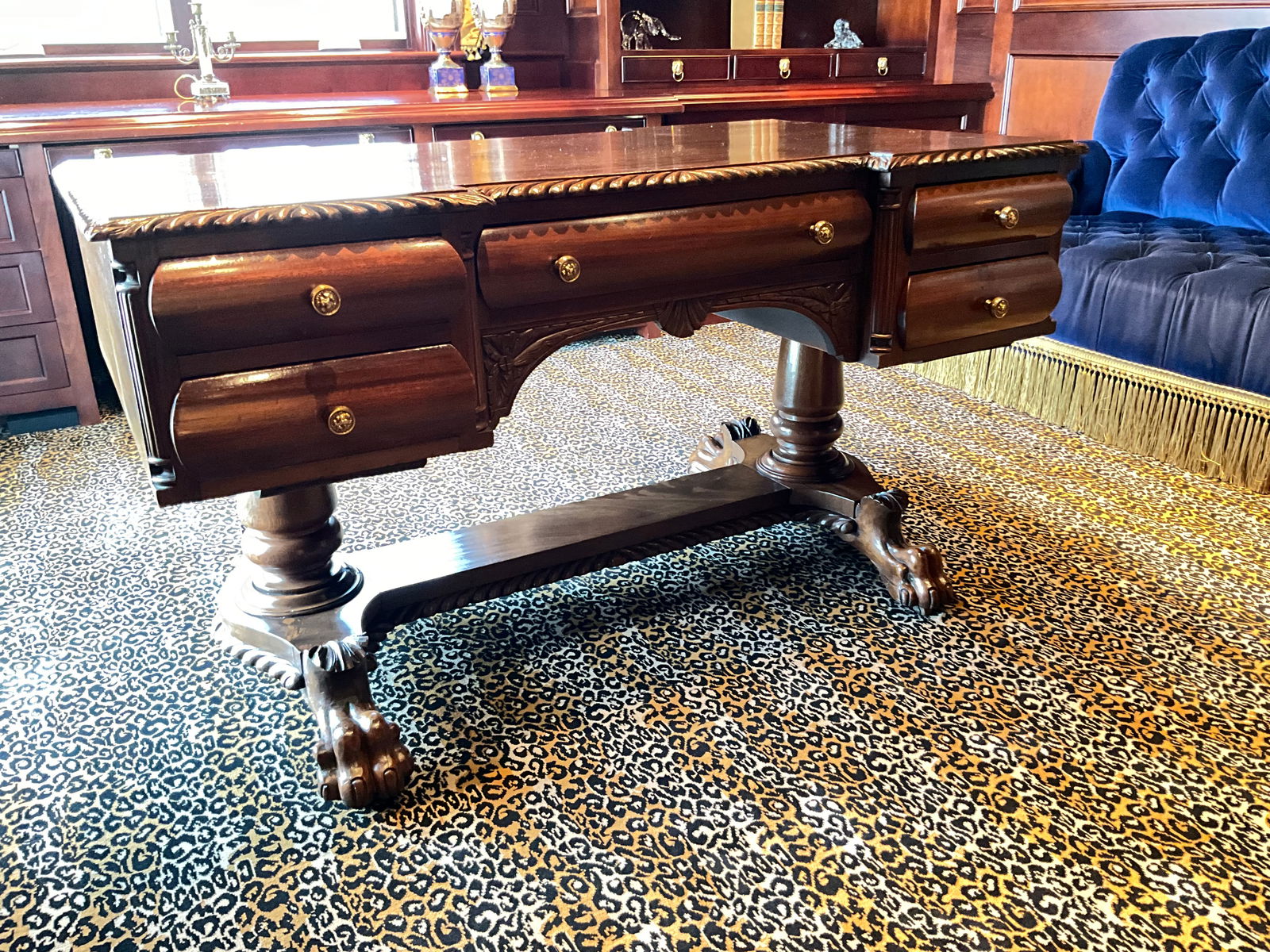 Antique Empire Mahogany Partners Desk with Paw Feet (1 of 7)