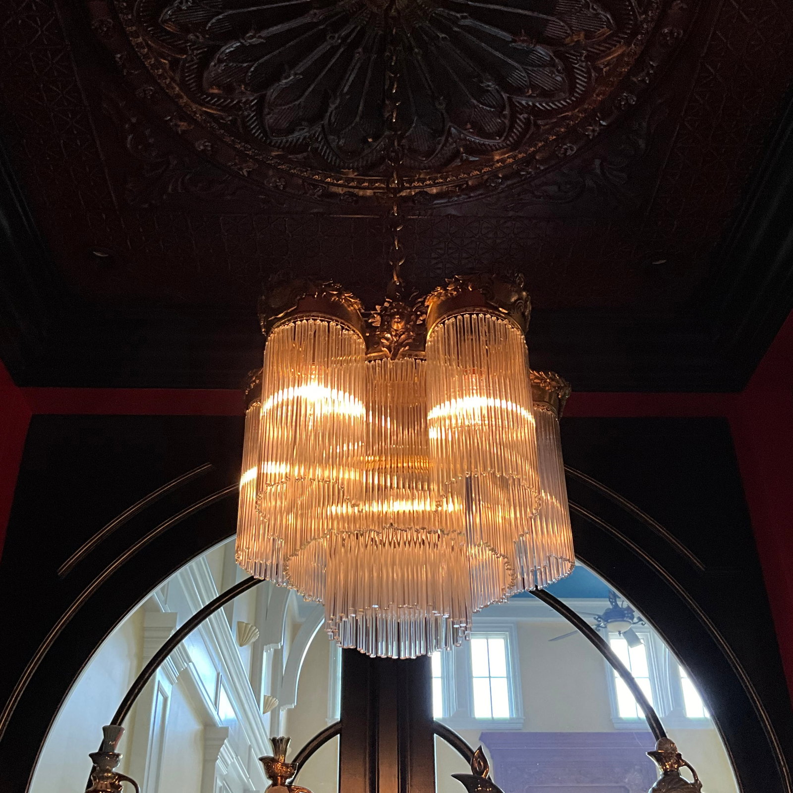 Victorian Brass and Crystal Rod Prism Chandelier (1 of 4)