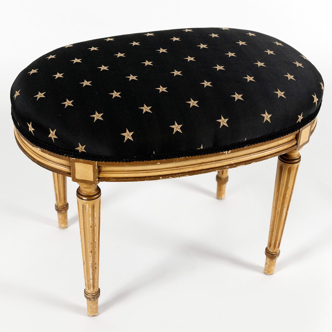 Painted Louis XVI Style Oval Gilt Stool with Stars Upholstery (1 of 3)
