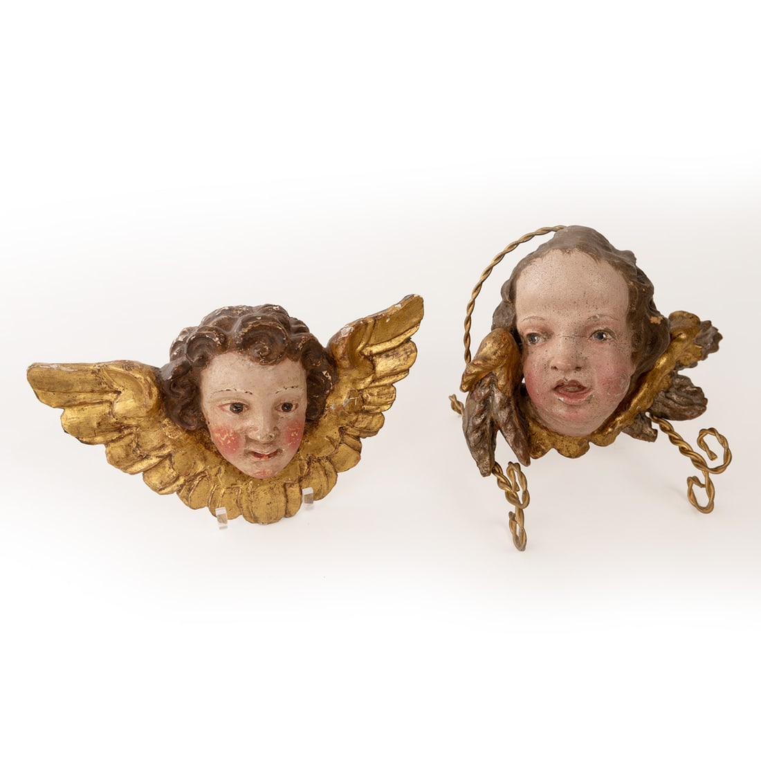 Pair of Antique Polychrome Wood Carved Angel Wings and Face (1 of 11)