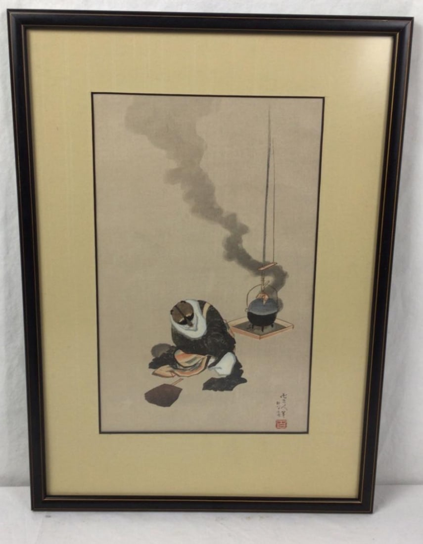 Antique Katsushika Housai Woodblock Print " The Badger and Tea Kettle" 1848 (1 of 1)