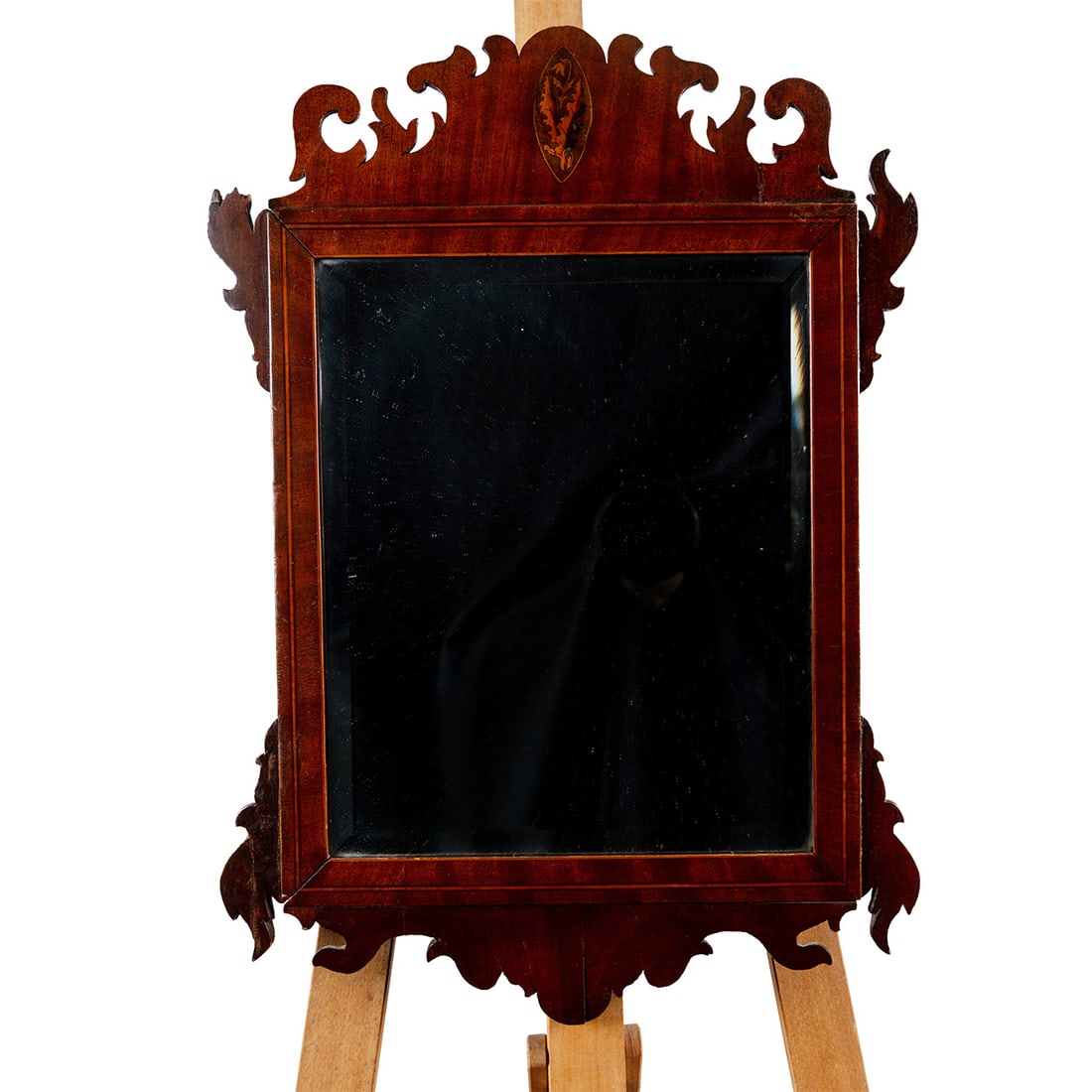 Antique Mahogany Chippendale Beveled Wall Mirror with Inlay (1 of 6)