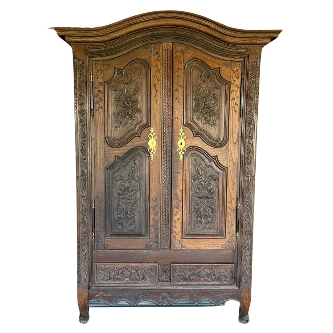 Antique Carved French Country Louis XV Armoire (1 of 8)