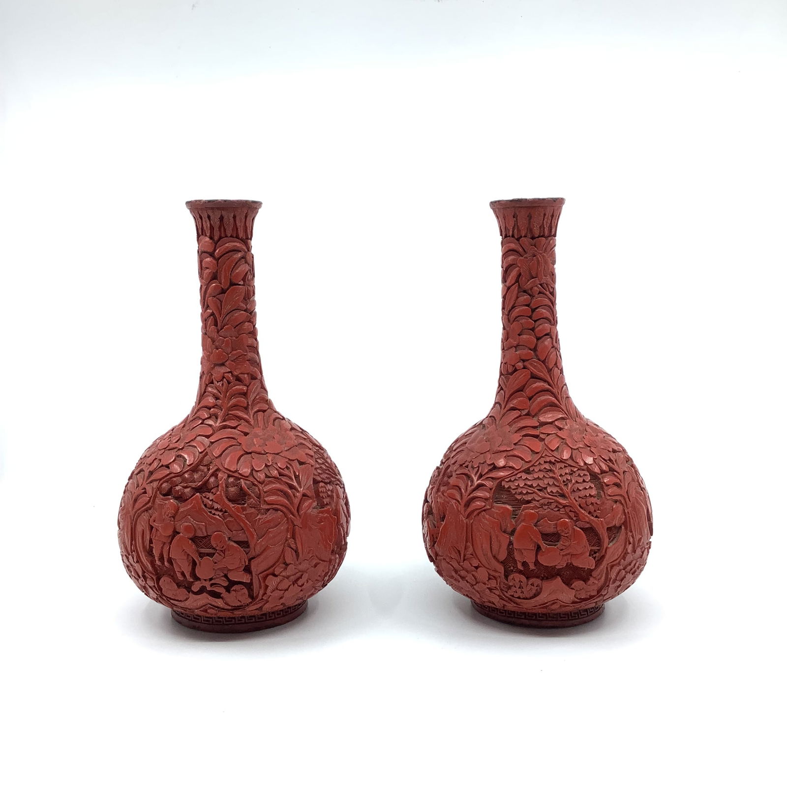 Pair of Antique Chinese Carved Cinnabar Vases (1 of 4)