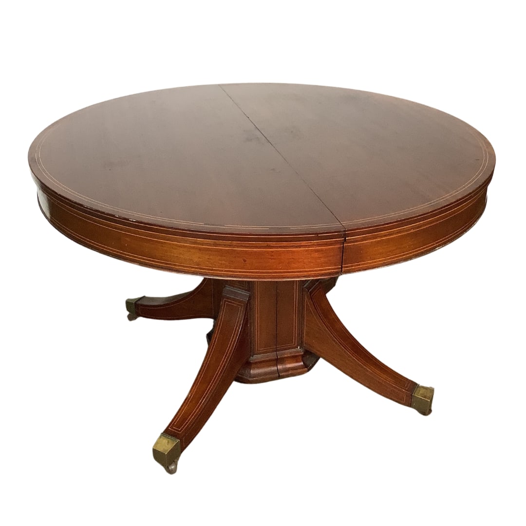 Round Mahogany Pedestal Inlay Breakfast/Dining Table (1 of 13)