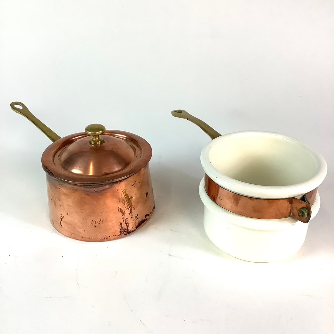 Waldow Porcelain Copper & Brass Banded Boiler Copper Pot With Lid & Brass Handle (1 of 8)