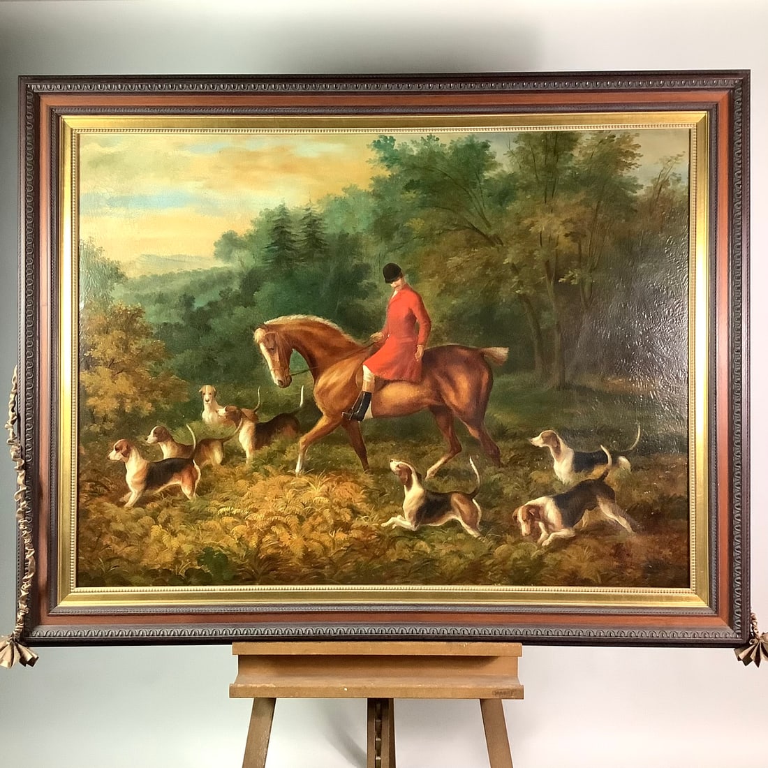Antique Large Haywood Hardy Style Fox Hunt Oil Painting (1 of 5)