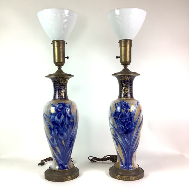 Late 19th Century English Porcelain Royal Doulton Burslem Iris Flower Lamps (1 of 9)