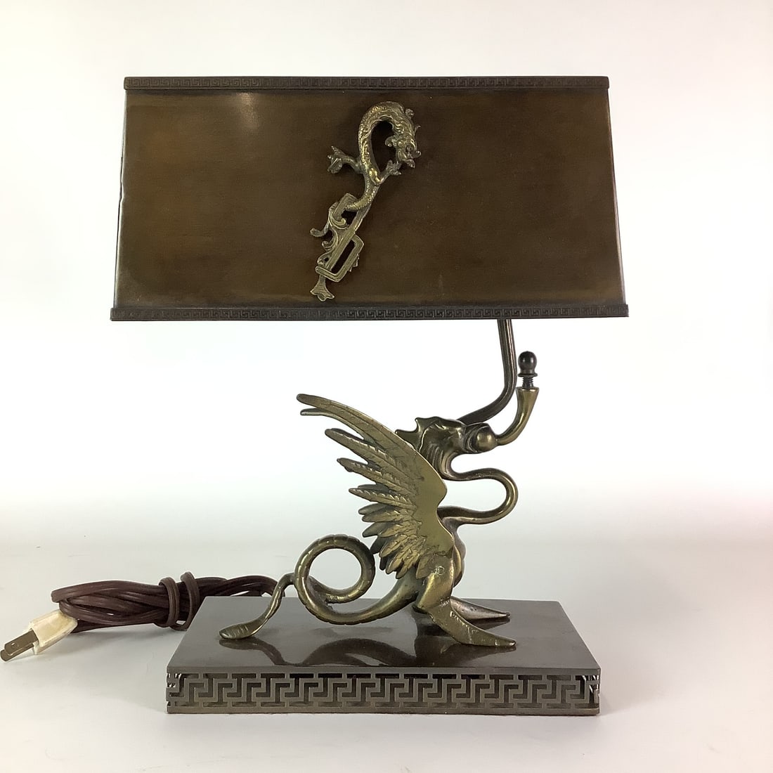 1890's English Arts & Crafts Brass Welsh Dragon Converted to Brass Desk Lamp (1 of 6)