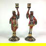 Antique French Metal Figural Candlesticks Based Dominos & Playing Cards