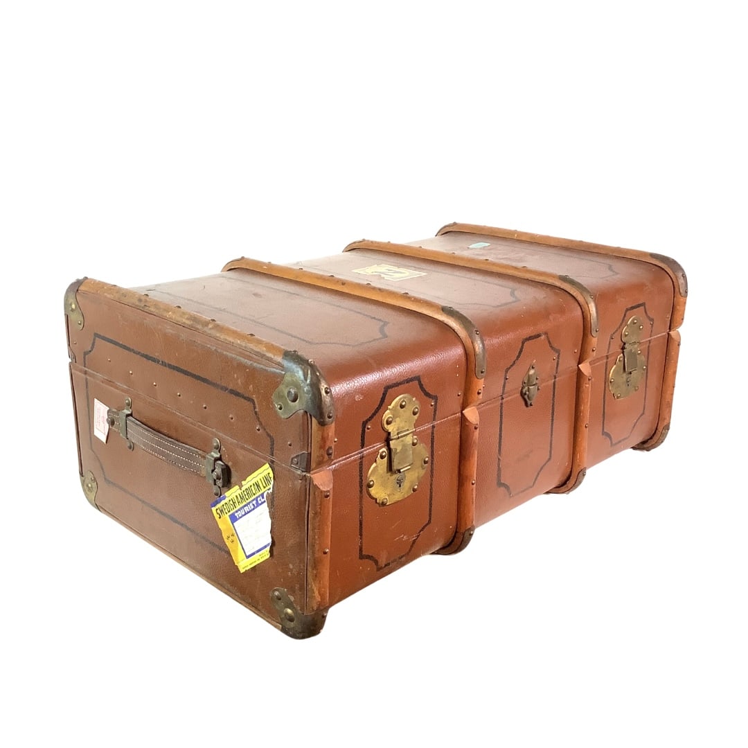 Antique Italian Leather & Bentwood Steamer Trunk (1 of 8)