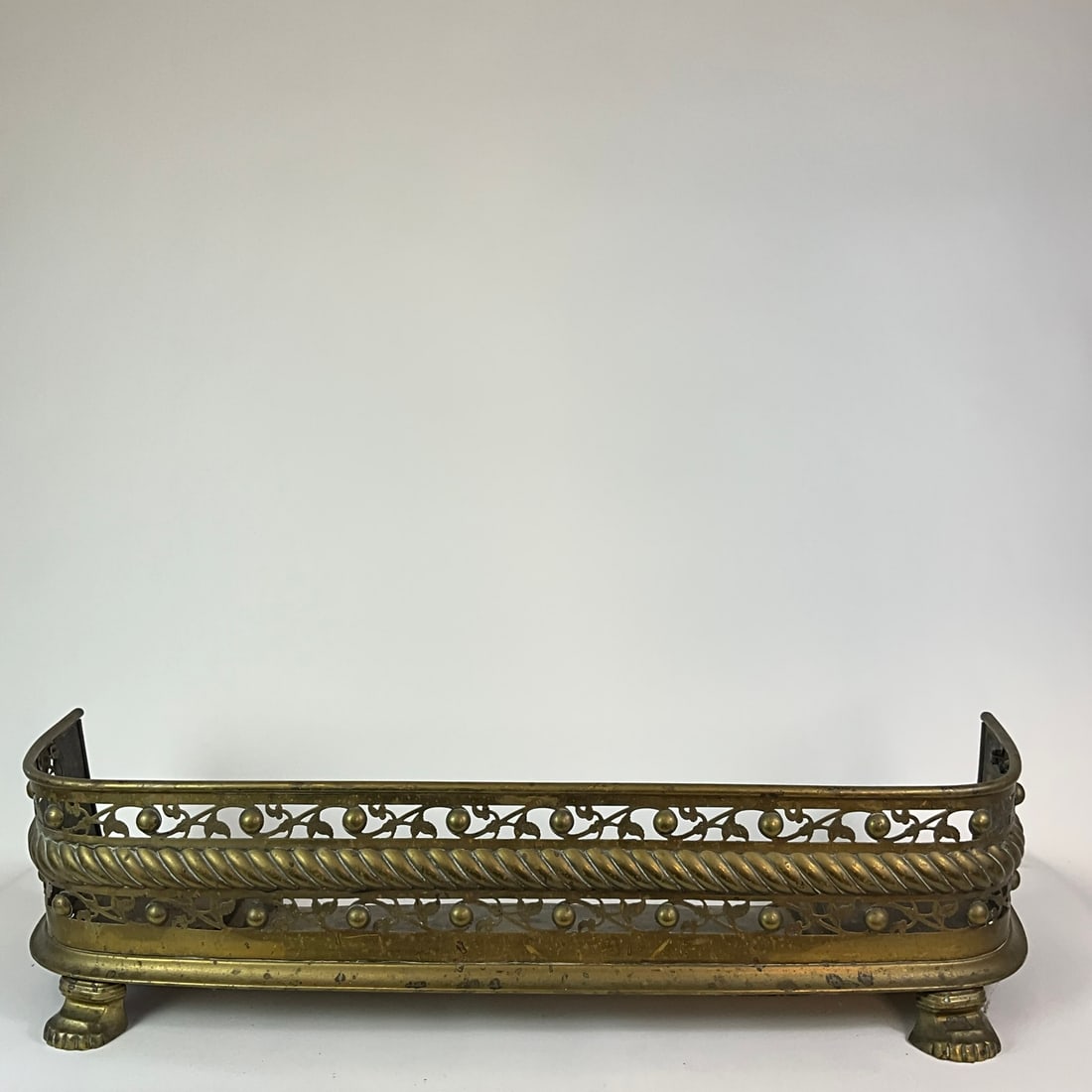 Antique English Brass Metal Footed Fireplace Fender (1 of 4)