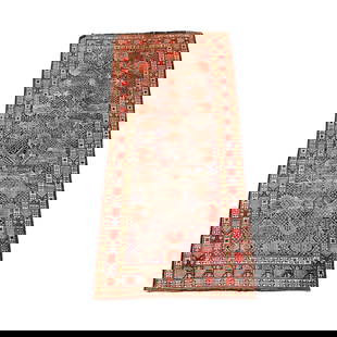 Cir 1890 Turkamen Ersari Oriental Rug Runner: Rug Size: 9.5' x 4.2' Country of Origin: Turkmenistan. Weave style: Knotted. Knot style: Seneh. Warp material: wool. Weft material: wool. Pile material: wool. Selvage material: wool. Ends: Restored. D