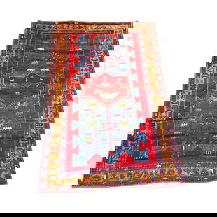 Circa 1920 Shirvan Oriental Rug: Rug Size: 8' x 5.1' Country of Origin: Caucasian. Weave style: knotted. Knot style: ghiordes. Warp material: wool. Weft material: wool. Pile material: wool. Selvage material: wool. Ends: original. Dye