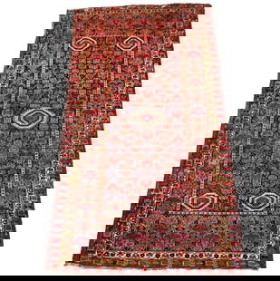 Circa 1890 Turkamen Bashir Oriental Rug: Rug Size: 10.2' x 5.5' Country of Origin: Turkmenistan. Weave style: knotted. Knot style: Seneh. Warp material: wool. Weft material: wool. Pile material: wool. Selvage material: wool. Ends: Original.