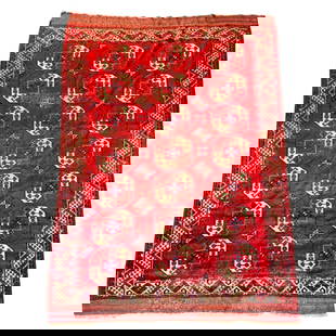 Circa 1910 Afghan Ersari Oriental Rug: Rug Size: 10.8' x 6.11' Country of Origin: Turkamen. Weave style: knotted. Knot style: Seneh. Warp material: wool. Weft material: wool. Pile material: wool. Selvage material: wool. Ends: Original and