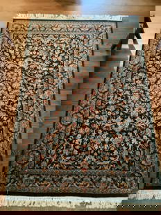 Handknotted Persian Oriental Rug: Rug Size: 6.2' x 4.1' Country of Origin: Persian. Weave style: Handknotted, Wool. Design is relating dark geometric patterns all over the rug has one large medallion in center
