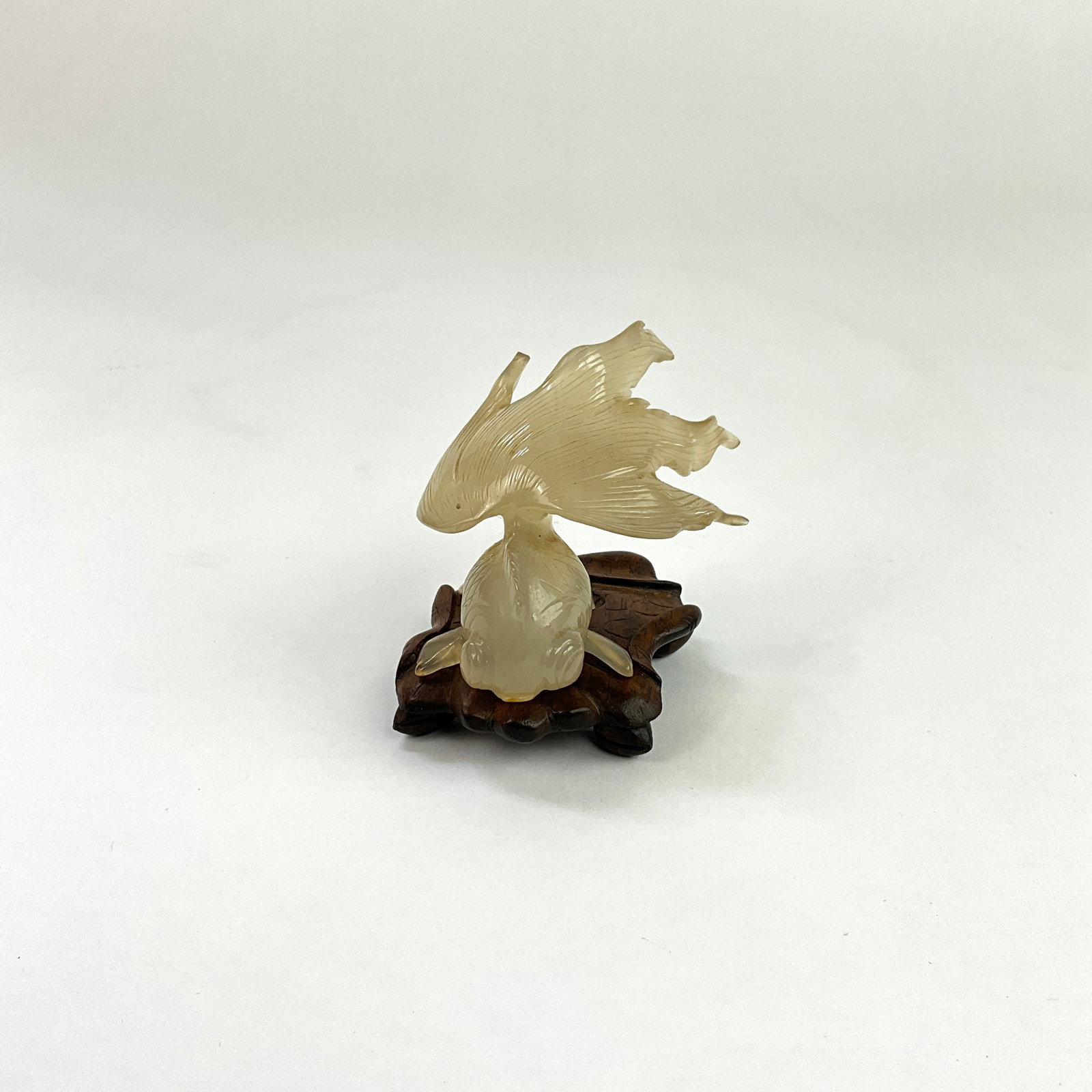 Quartz Koi Fish On Custom Carved Wood Base: Measures: 3.5" Long x 3" wide x 2.5" high