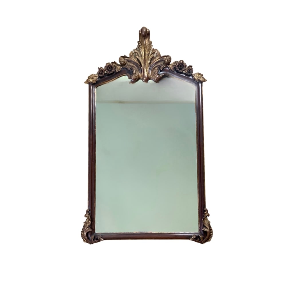 Antique Roccoco Mirror Carved Acanthus Leaves With Floral Motif: Measures: 35" wide x 57" high