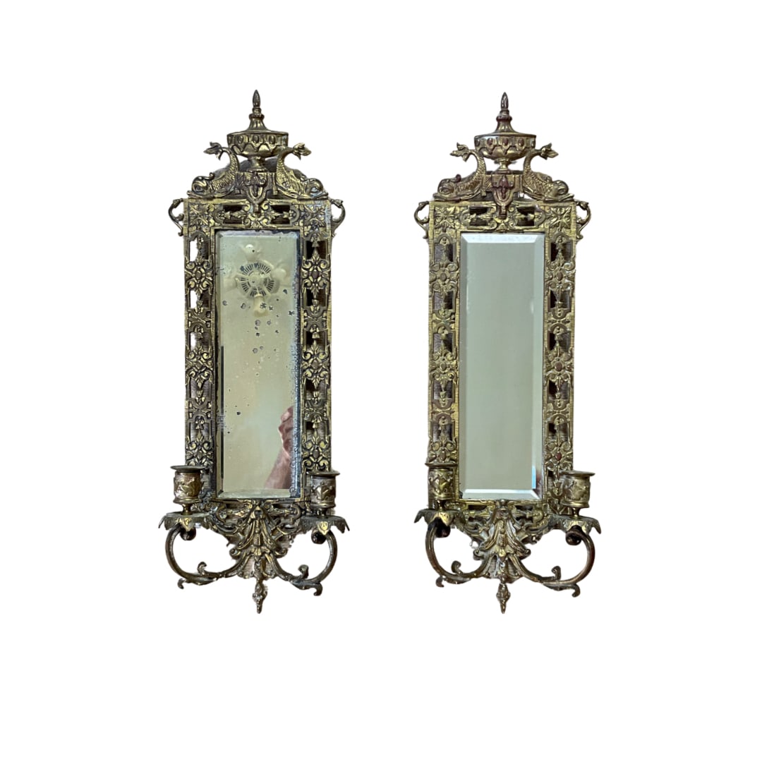Pair of Antique Bradley & Hubbard Victorian Dolphin Mirrored Candle Stick Sconce (1 of 4)