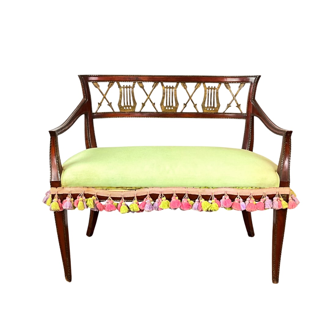 Antique Regency Style Bench With Custom Upholdstered Seat With Skirt (1 of 6)