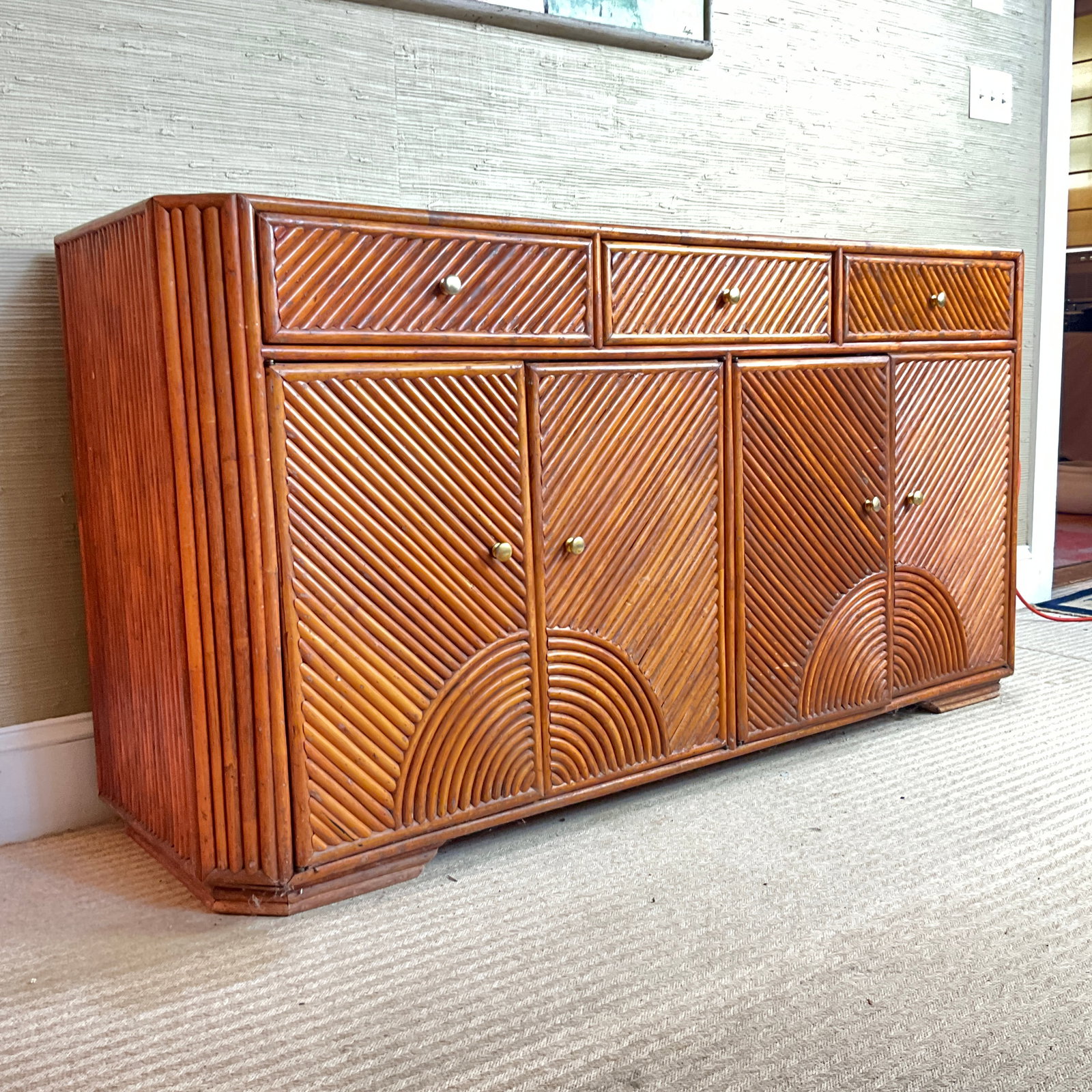 Mid Century Reeded Bamboo Three Drawer Cabinet (1 of 7)