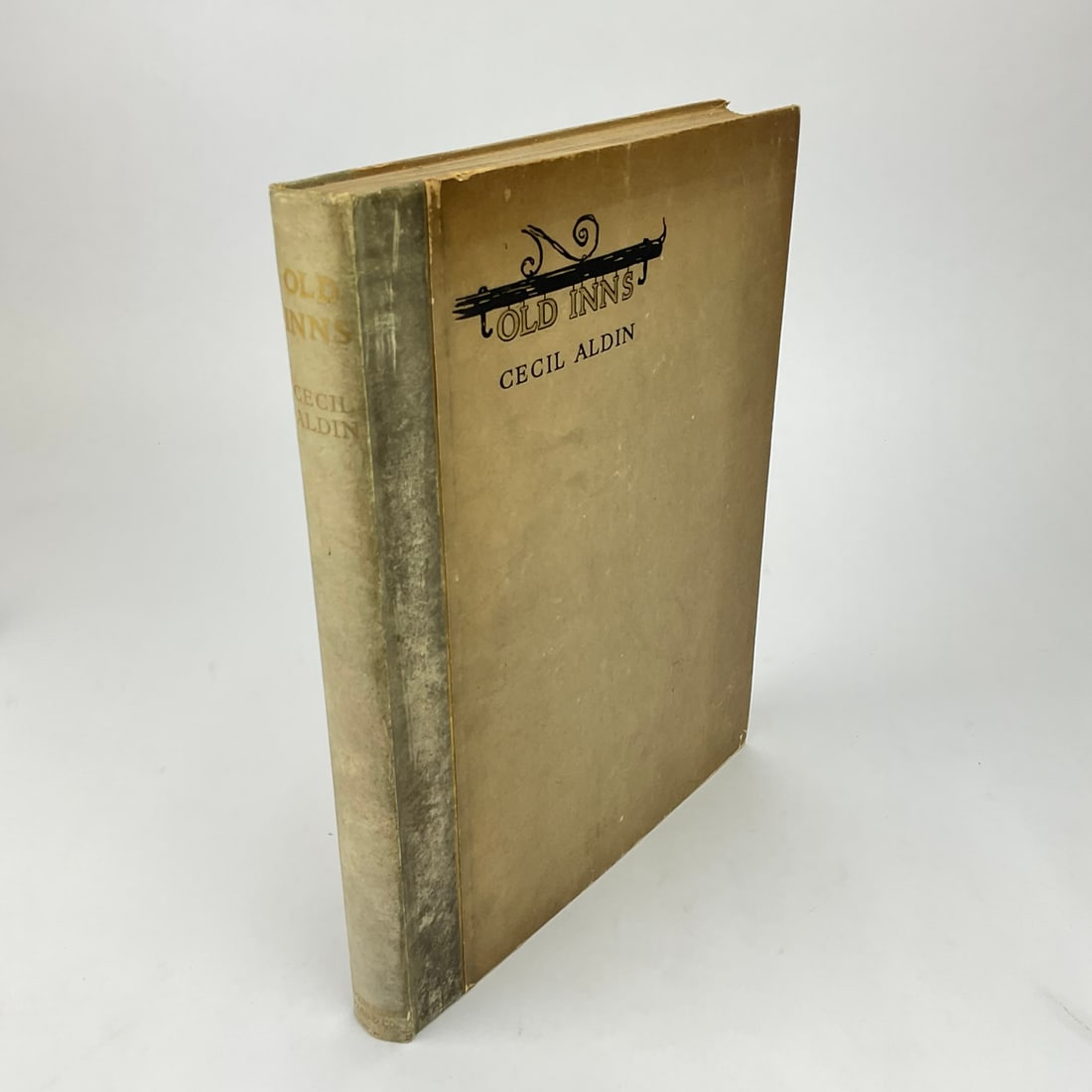 "Old Inns" By Cecil Aldin: New York, Doubleday, Page & Co. 1921. #335 of 380, signed. Tipped in color plates, old ink ownership on end paper, pencil notations, vellum spine worn, corners & edges worn, internally fine