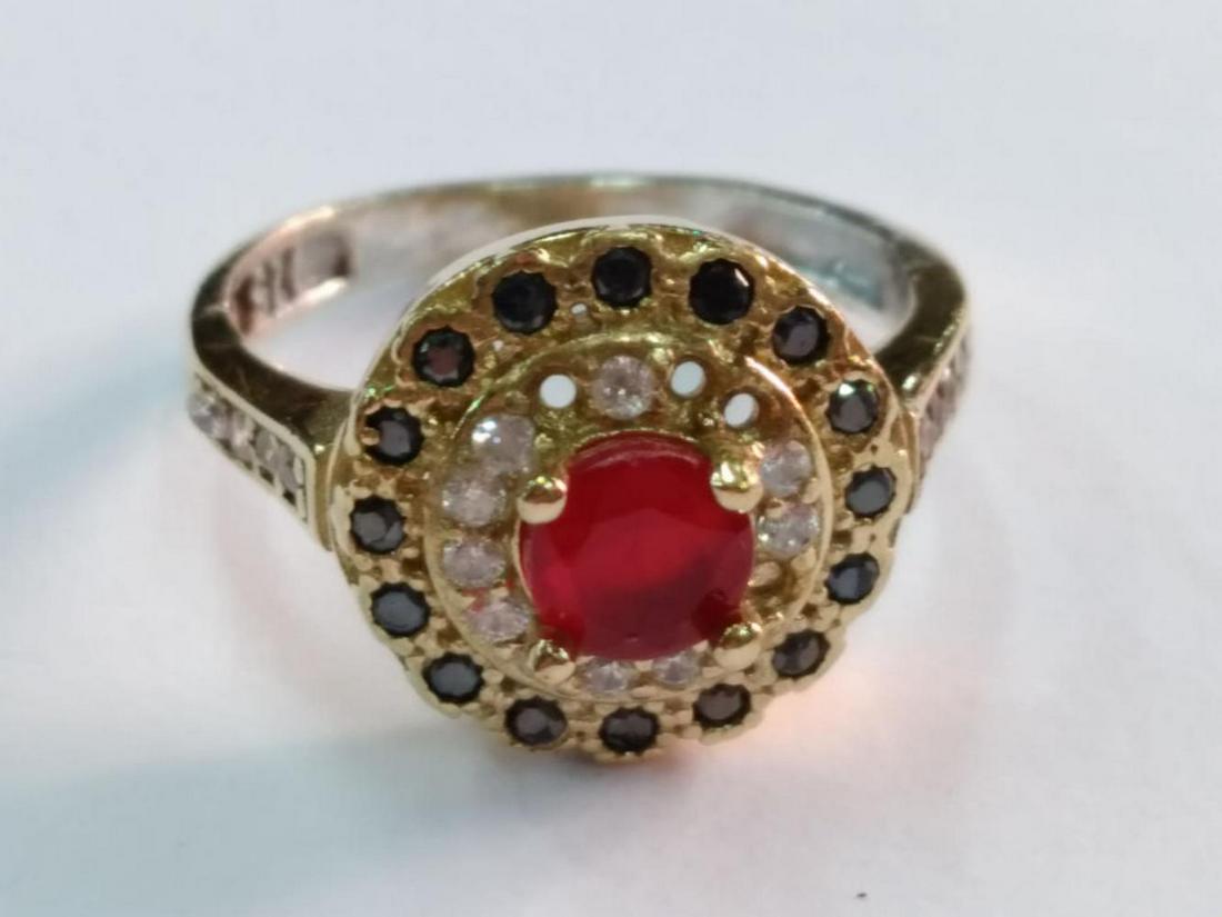 925 silver antique ring signed inlaid with gemstone. (1 of 2)