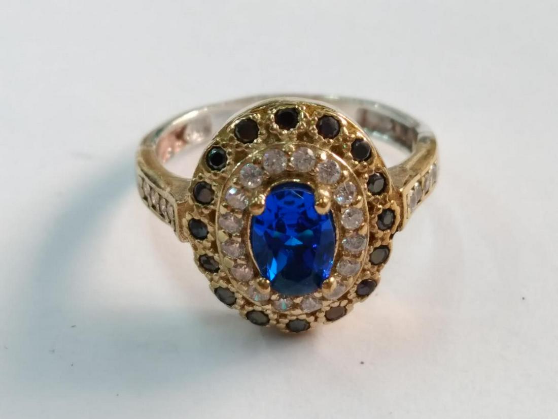 925 silver antique ring signed inlaid with gemstone. (1 of 1)