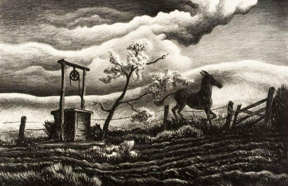 Thomas Hart Benton, Frisky day, 1939: Artist: Thomas Hart Benton Title: Frisky day, Date Of Negative: 1938 Type Of Print: Vintage Photogravure/Lithograph, Printed from the original plate Date Of Print: 1939 (82 years old print) Paper: Med