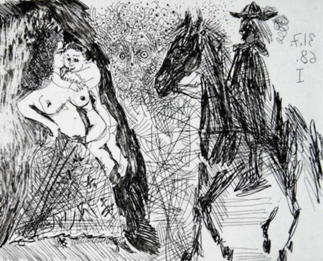 Pablo Picasso, 347 Series, July 31,: Artist: Pablo Picasso Title: 347 Series, July 31, Medium: Offset Lithograph Dated of plate: 1968 Date of print: 1970 Approx image size: 7 x 9 inches Publisher: Random House (NY) Paper: Heavyweight, ma