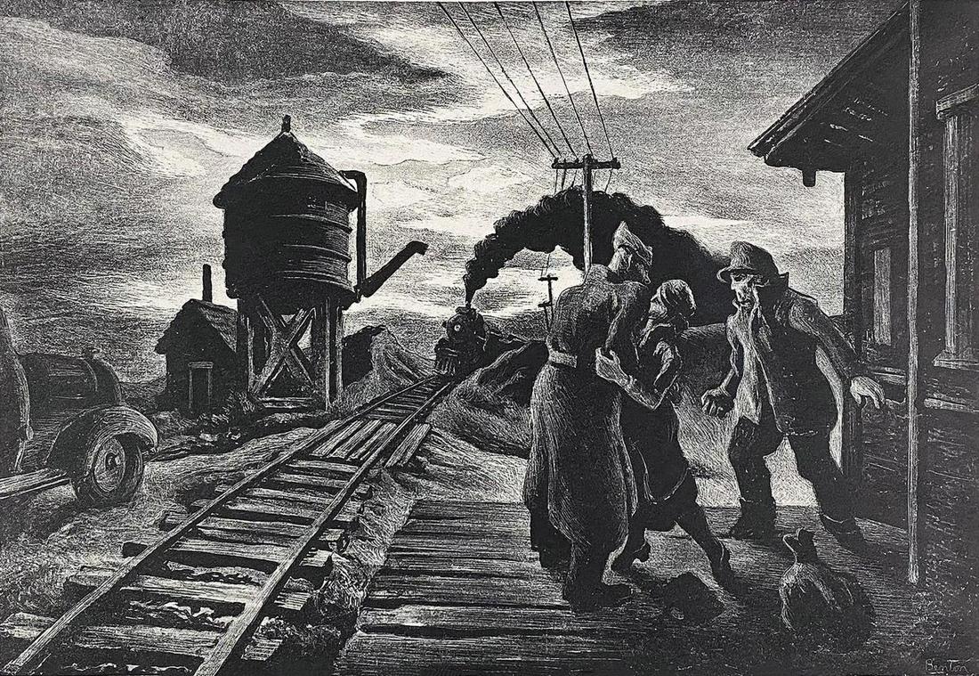 Thomas Hart Benton, Morning Train (Soldier's Farewell), 1943: Artist: Thomas Hart Benton Title: Morning Train (Soldier's Farewell), Date Of Negative: 1938 Type Of Print: Vintage Photogravure/Lithograph, Printed from the original plate Date Of Print: 1943 Paper: