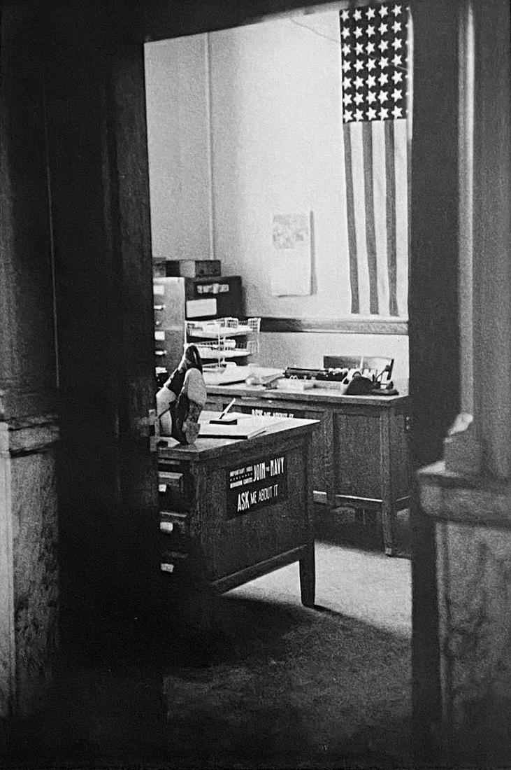 Robert Franks, Navy Recruiting Station, Post Office- Butte, Montana: Photographer: Robert Frank (1924-2019) was a Swiss photographer and documentary filmmaker, who became an American binational. His most notable work, the 1958 book titled The Americans, earned Frank co