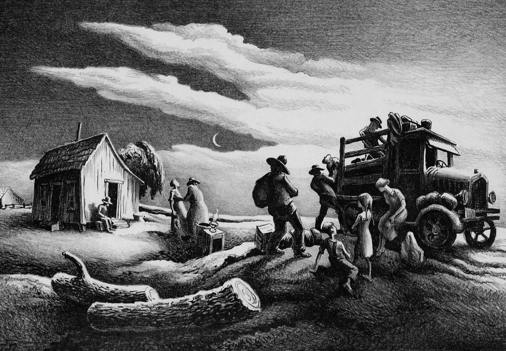 Thomas Hart Benton, Departure of the Joads, 1939: Artist: Thomas Hart Benton (1889-1975) was an American painter and muralist. Along with Grant Wood and John Steuart Curry, he was at the forefront of the Regionalist art movement. The fluid, sculpted