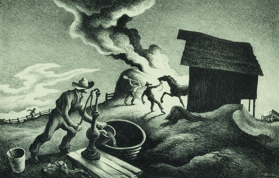 Thomas Hart Benton, Fire in the Barnyard, 1944: Artist: Thomas Hart Benton (1889-1975) was an American painter and muralist. Along with Grant Wood and John Steuart Curry, he was at the forefront of the Regionalist art movement. The fluid, sculpted