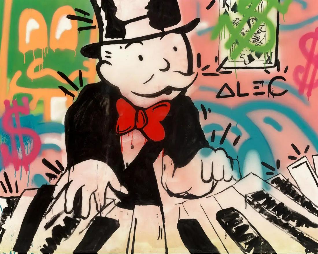 Alec Monopoly PIANO MONOPOLY 2013: Artist: MONOPOLY, ALEC Title: PIANO MONOPOLY Size: 48 X 60 INCHES Year: 2013 Medium: MIXED MEDIA ON CANVAS Edition: ORIGINAL Description: Original Mixed Media on Canvas. Hand signed by the artist. Art