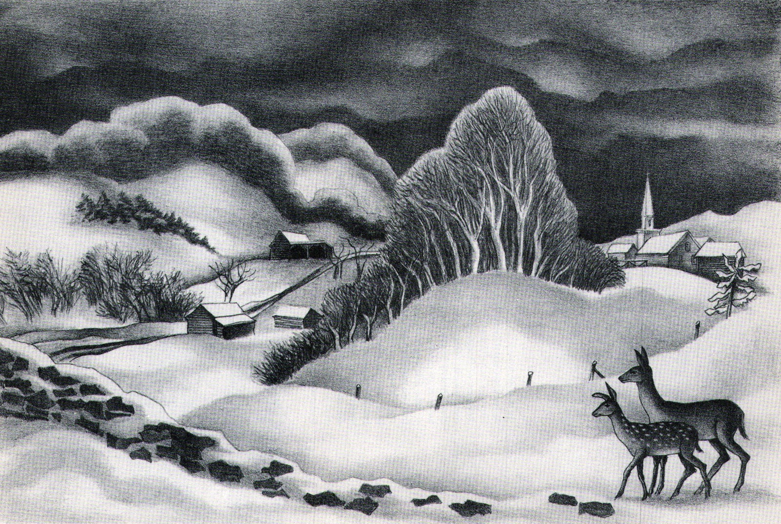 Ernest Fiene, Winter Evening, 1939, 11x7: Artist: Ernest Fiene Title: Winter Evening Date Of Negative: 1939 Type Of Print: Vintage Photogravure/Lithograph, Printed from the original plate Date Of Print: 1939 (82 years old print) Paper: Medium