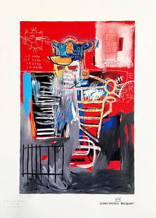 Jean-Michel Basquiat 'La Hara' limited edition lithograph 1978: Jean-Michel Basquiat "La Hara" Chromolithograph printed in 1978 and reproduced in 180 copies by Atlantis Verlag, Freiburg 32x45cm Jean-Michel Basquiat signature on the plate Embossed stamp and authent