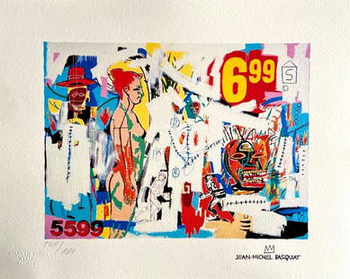 Jean-Michel Basquiat, '6.99,- 1987' Limited Edition Lithograph: Jean-Michel Basquiat "6.99," Chromo lithograph printed in 1987 and reproduced in 180 copies by Atlantis Verlag, Freiburg 32x40 cm. Jean-Michel Basquiat's signature on the plate Embossed stamp and