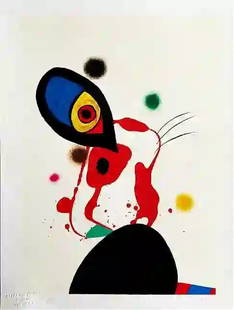 Joan Miro 'L'Catalan hug' 1984, limited edition lithograph: JOAN MIRO "L'Catalan hug" Chromolithograph printed in 1984 and reproduced in 180 copies by Atlantis Verlag, Freiburg Joan Miro's signature is on the plate. The graphic work measures 30.5x46 cm. Â©