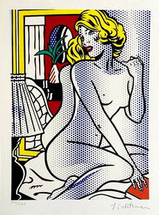 Roy Lichtenstein 'Nude woman in front of the mirror - 1986' Limited edition lithograph: Roy Lichtenstein "Nude woman in front of the mirror" Lithograph from an original work by Roy Lichtenstein, printed in 1986 36 x 27 cm Edition of 275, numbered in pencil Plate Signed Signature