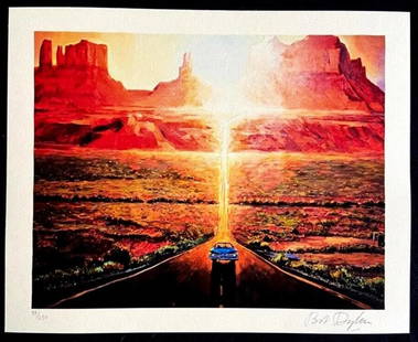 Bob Dylan, 'Sunset In The Mountain Valley', Limited Edition Litograph: BOB DYLAN "Sunset in the mountain valley" "Retrospectrum", traveling exhibition, Tulsa, Shanghai, Miami, Rome Lithograph on paper 32 x 40 cm. Edition of 250, Numbered in pencil Bob Dylan's signature