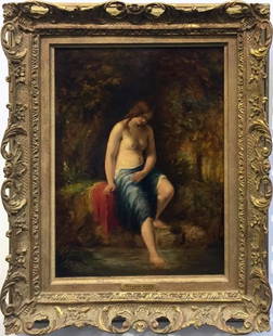 ETTY WILLIAM, BATHER, OIL ON PANEL, ORIGINAL: Artist: ETTY, WILLIAM Title: BATHER Size: 16x11 INCHES Medium: OIL ON PANEL Edition: ORIGINAL Description: Artwork is in excellent condition. Certificate of Authenticity included. Comes with custom