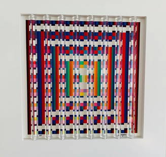 Yaacov Agam, Aquatique ,1970-1989 Prismograph: Artist: AGAM, YAACOV Title: IMAGE AQUATIC Size: 25 X 25 INCHES Medium: POLYMORPHIC SCREENPRINT Edition: OF AP Description: Prismagraph with 8 triangular transparent plexiglass prisms. Hand signed