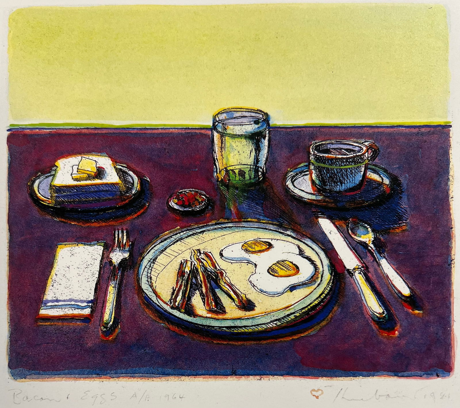 Wayne Thiebaud, Bacon & Eggs 1981, 1981, Plate Signed, Titled, Dated & Numbered (1 of 1)